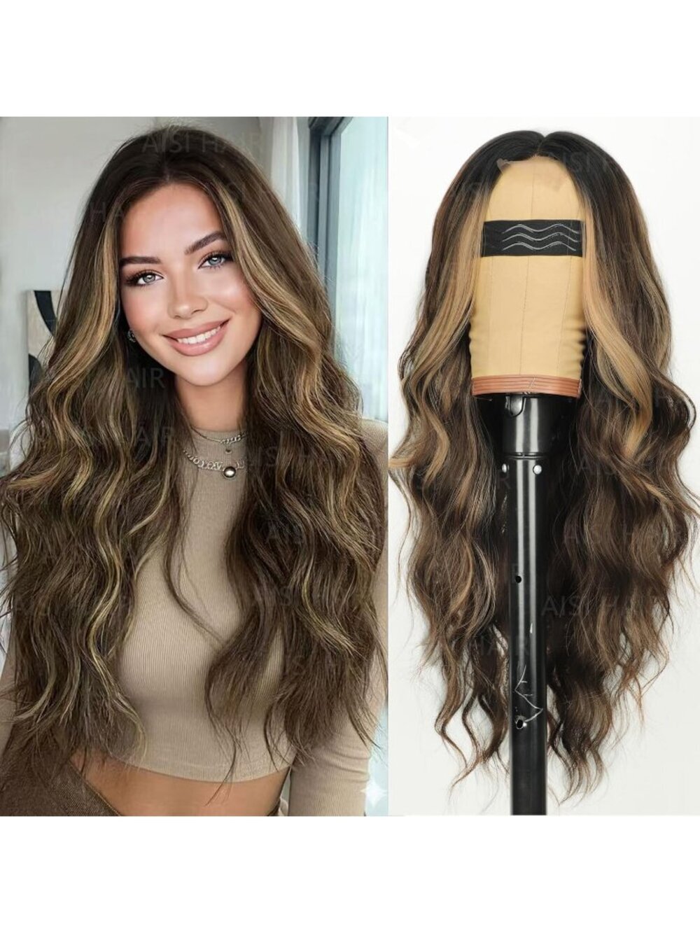 Women's Mixed Blonde Lace Hairline 26 Inch Synthetic Heat Resistant Wavy Wigs